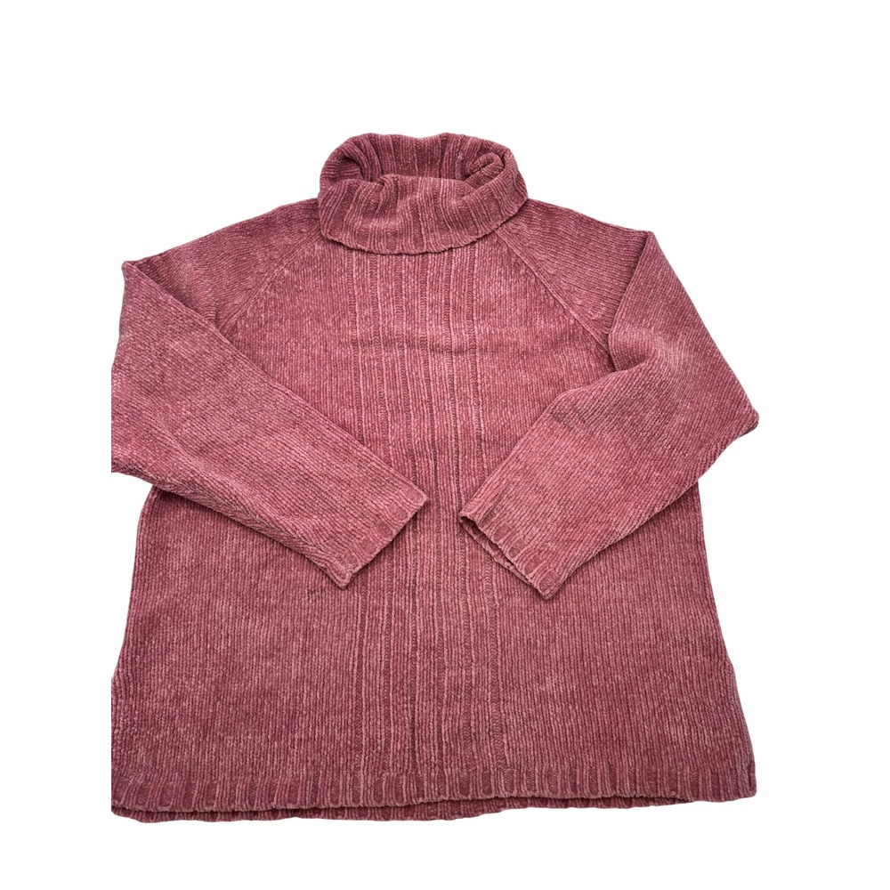 Carolyn Taylor Essentials Mauve Pink Chenille Ribbed Turtleneck Sweater